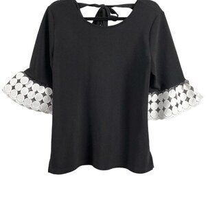 ❤️244 Marc New York Andrew Marc Scoop Neck 3/4 Bell Sleeve Black and White Top